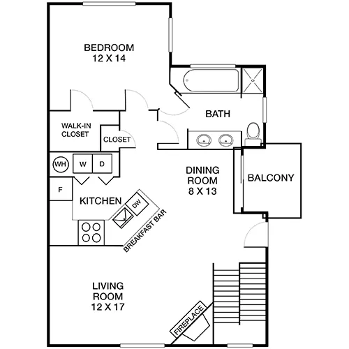 Township Residences- 1 Bed / 1 Bath - Floor Plan Diagram
