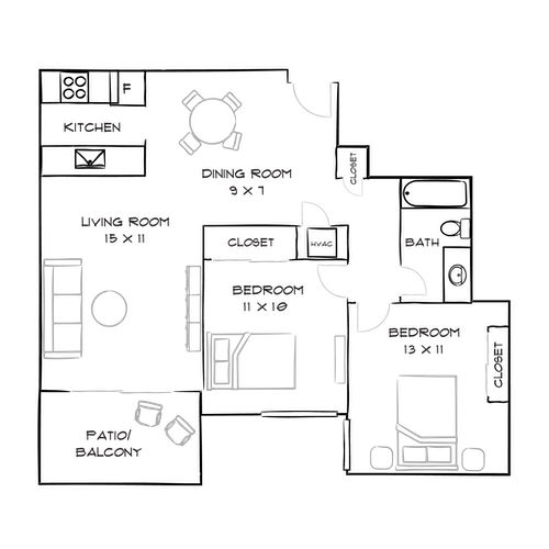 Villas of Pasadena - Pasadena, CA - Floor Plan Diagram Child