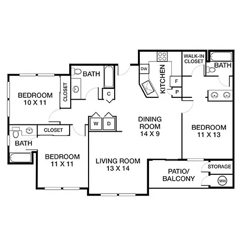 Monterey Grove Apartments - 3 Bed / 3 Bath - Redwood Classic 