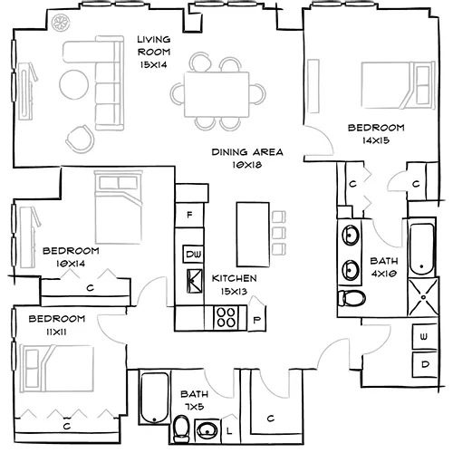 3-bedroom apartments for rent at One Canal Apartment Homes