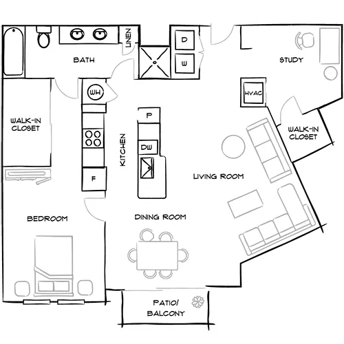 21 Fitzsimons - 1 Bed/1 Bath Apartment - Downing Floor Plan