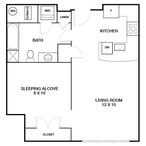 Axiom Apartments - Cambridge, MA - Studio with Bathroom Otis Floorplan 
