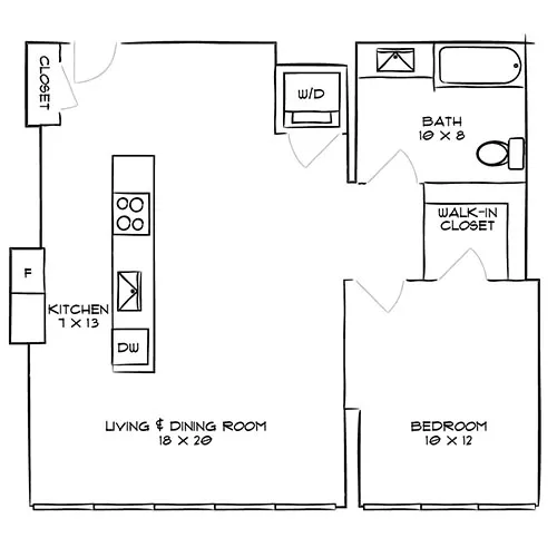 1 Bed, 1 Bath - Park Towne Place Premier, Philly, PA - Reading with Galley Kitchen