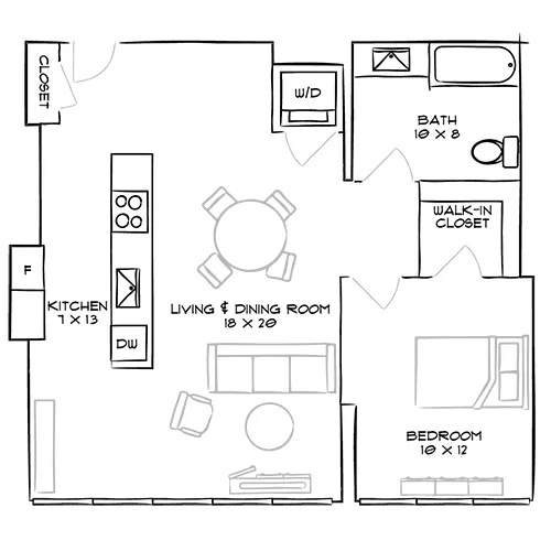 1 Bed, 1 Bath - Park Towne Place Premier, Philly, PA - Reading with Galley Kitchen