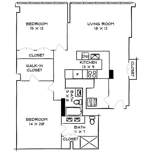 2 Bed, 2 Bath Mural Floor Plan - Park Towne Place Premier Apt Homes in Philadelphia, PA