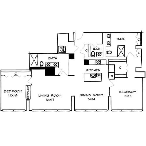 Park Towne Place Premier Apt Homes - 2 Bedrooms, 2 Baths - Vine Penthouse