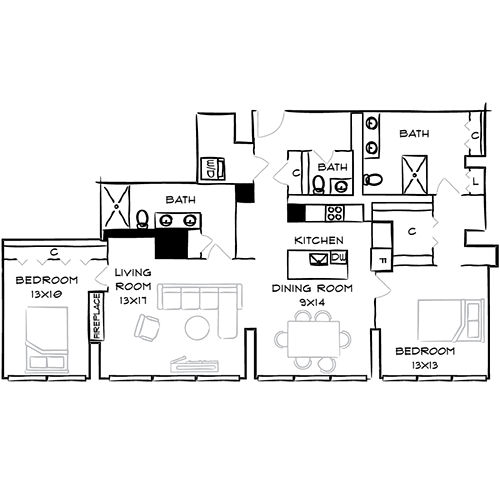 Park Towne Place Premier Apt Homes - 2 Bedrooms, 2 Baths - Vine Penthouse