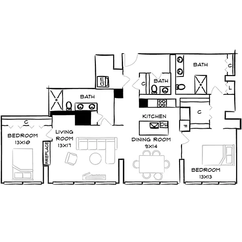 Park Towne Place Premier Apt Homes - 2 Bedrooms, 2 Baths - Vine Penthouse