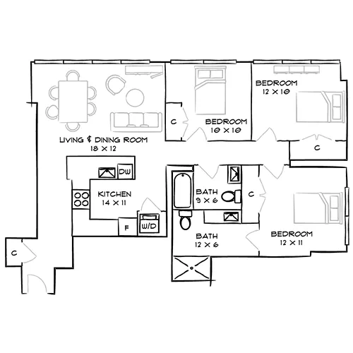 3 Beds, 2 Baths - Park Towne Place Premier - Eakins