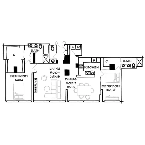 Park Towne Place Premier Apt Homes - 2 Bedrooms, 2 Baths - Hamilton Penthouse