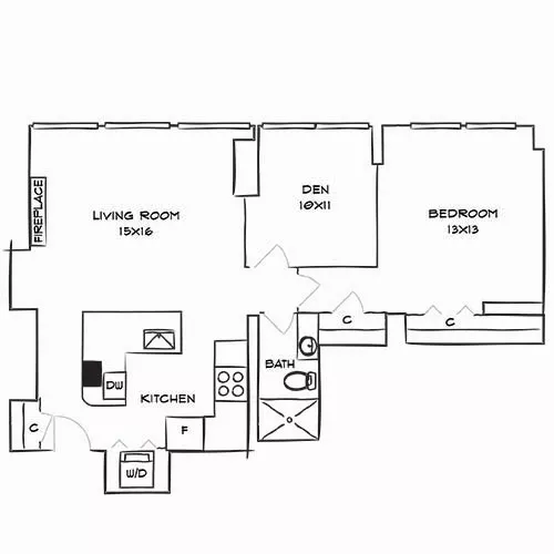 2 Bed, 1 Bath Floor Plan - Abstract - Park Towne Place Premier Apartment Homes, Philly, PA