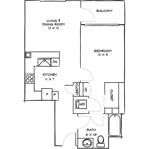 Indigo Apartment Homes - 1 Bed/1 Bath - Indigo Floor Plan