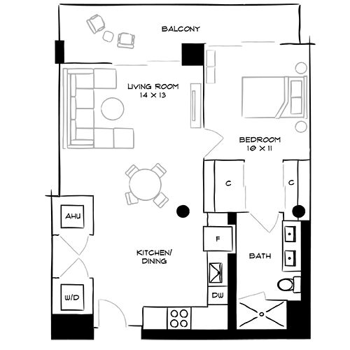Flamingo Point | Miami, FL | The Gardens 1A Diagram with Furniture