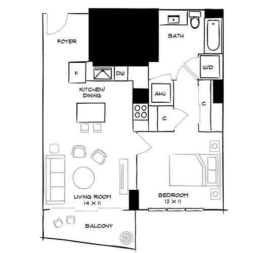 Flamingo Point | Miami, FL | The Gardens 1M Diagram with Furniture