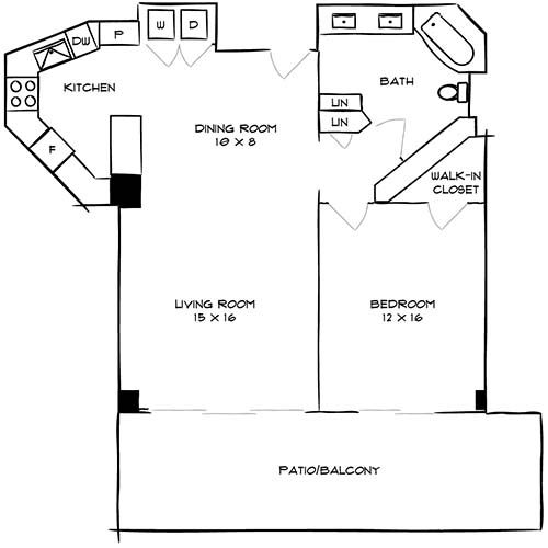 Flamingo South Beach Center Tower - 1 Bed / 1 Bath Diagram City Villas 1F