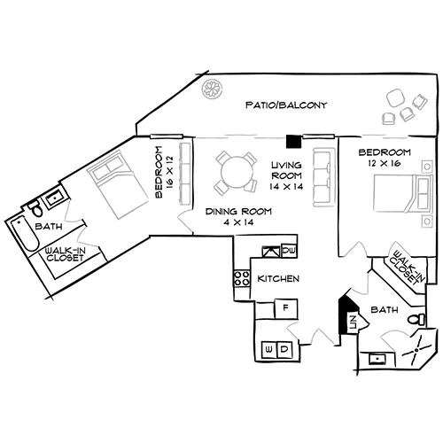 Flamingo Point - City Villas 2B Vintage Floor Plan Diagram