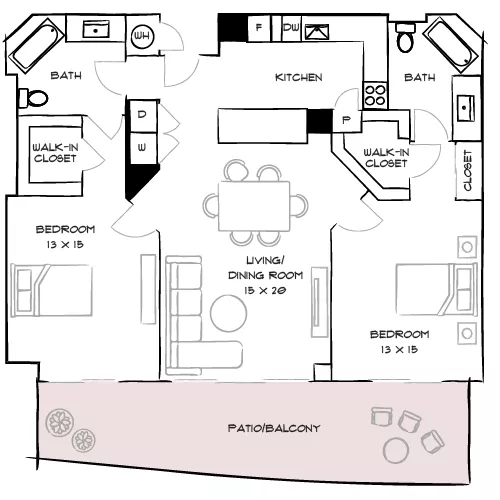 Flamingo South Beach - Miami, FL - Floorplan Furnished Diagram