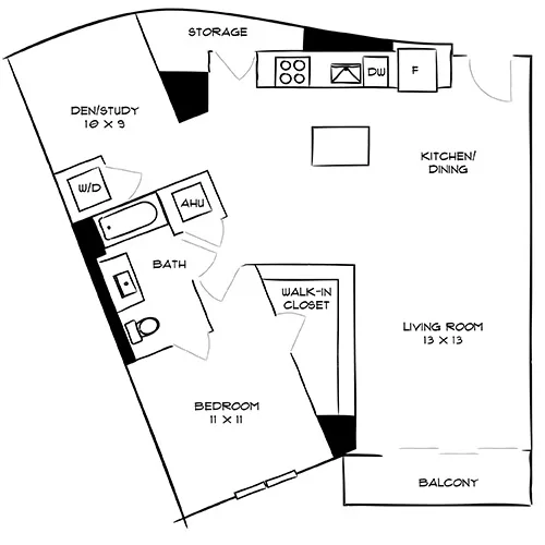 Flamingo Point - Miami, FL - The Gardens 1P Floor Plan Diagram