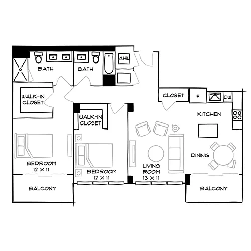 Flamingo Point | Miami, FL | The Gardens 2K Diagram with Furniture