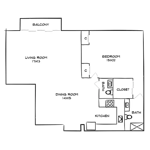 Flamingo South Beach - Miami, FL - Drexel F Floor Plan Diagram