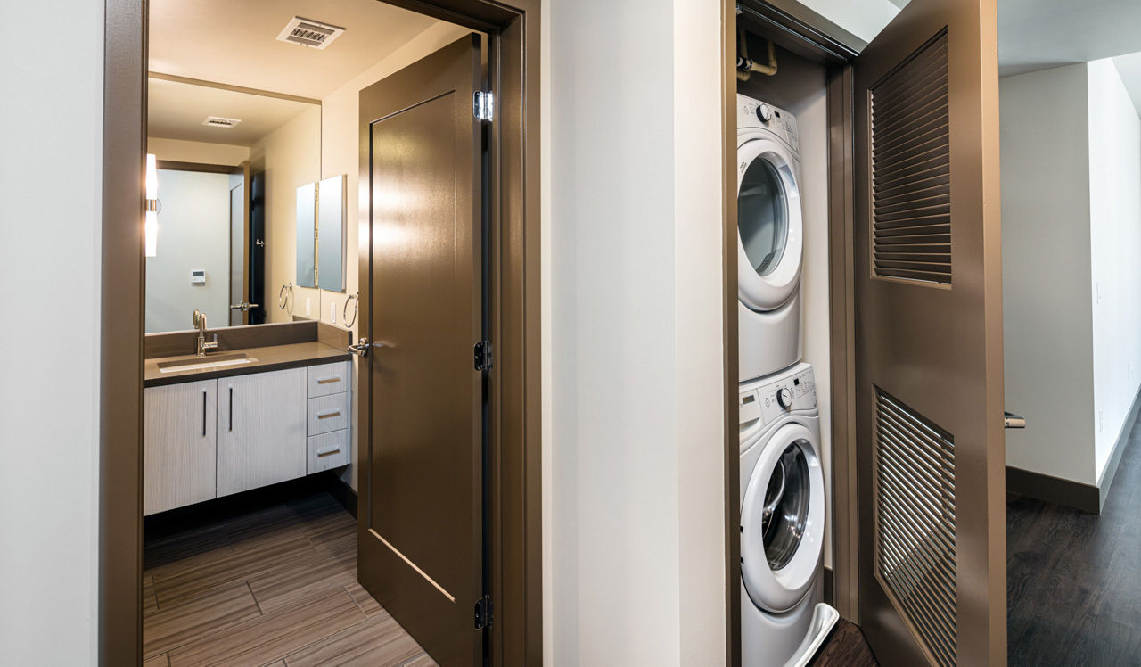 Indigo Apartment Homes - Redwood City, CA - Bathroom and Laundry