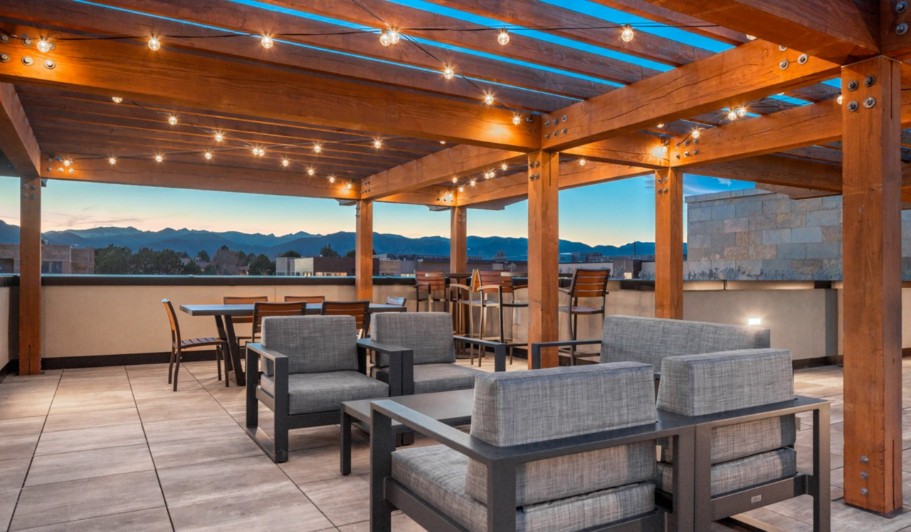 Parc Mosaic Apartments - Boulder, CO - Patio and View of Mountains