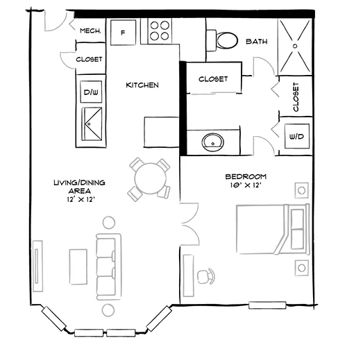 Vaughan Place - Washington, DC - Design 1A Floor Plan Diagram