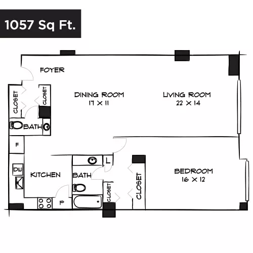 Willard Towers - Chevy Chase, MD - Design 1A Floor Plan Diagram