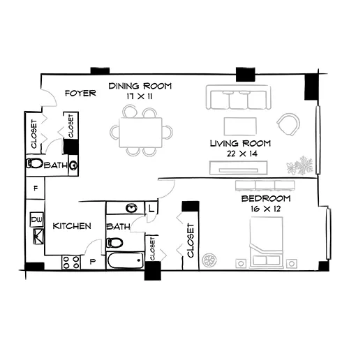 Willard Towers - Chevy Chase, MD - Design 1A Floor Plan Diagram