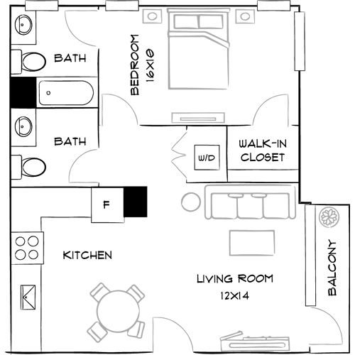 Southgate Towers - Miami, FL - Design 1A15 Floor Plan Diagram