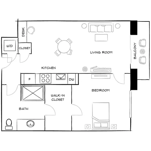 The District at Flagler Village - Fort Lauderdale, FL – Floor Plan Diagram 1B Furnished