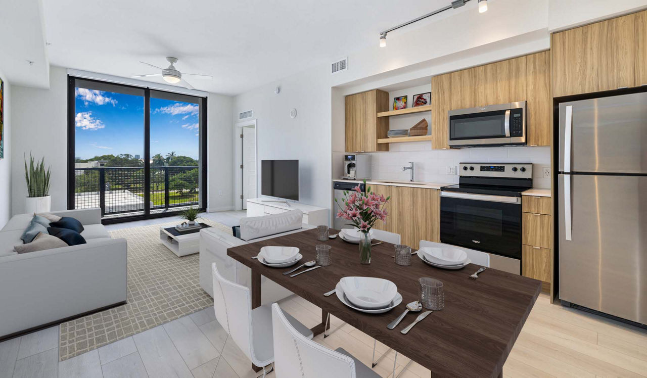 The District at Flagler Village - Fort Lauderdale, FL - kitchen and living room