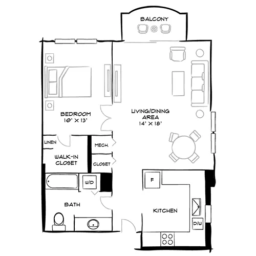 Vaughan Place -Washington, DC - Design 1B Floor Plan Diagram