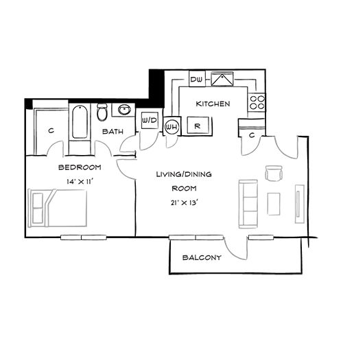 Capital Crescent Trail Residences - Bethesda, MD - Hickory Floor Plan Diagram