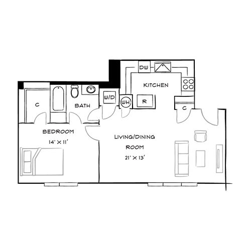 Capital Crescent Trail Residences - Bethesda, MD - Hickory Floor Plan Diagram