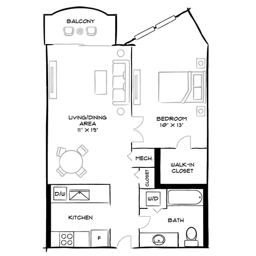 Vaughan Place -Washington, DC - Design 1B Floor Plan Diagram