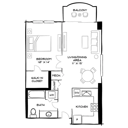 Vaughan Place -Washington, DC - Design 1B Floor Plan Diagram