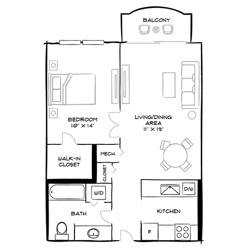 Vaughan Place -Washington, DC - Design 1B Floor Plan Diagram
