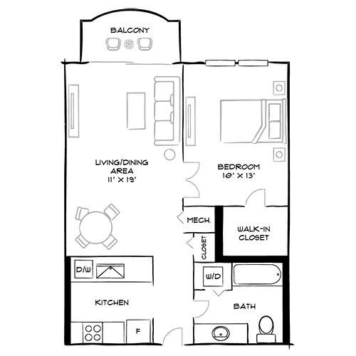 Vaughan Place -Washington, DC - Design 1B Floor Plan Diagram