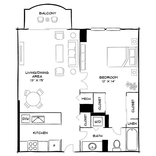 Vaughan Place -Washington, DC - Design 1B Floor Plan Diagram
