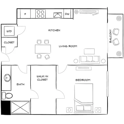 The District at Flagler Village - Fort Lauderdale, FL – Floor Plan Diagram 1B Furnished