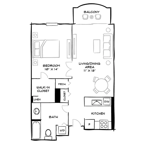 Vaughan Place -Washington, DC - Design 1B Floor Plan Diagram
