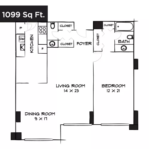 Willard Towers - Chevy Chase, MD - Design 1B Floor Plan Diagram
