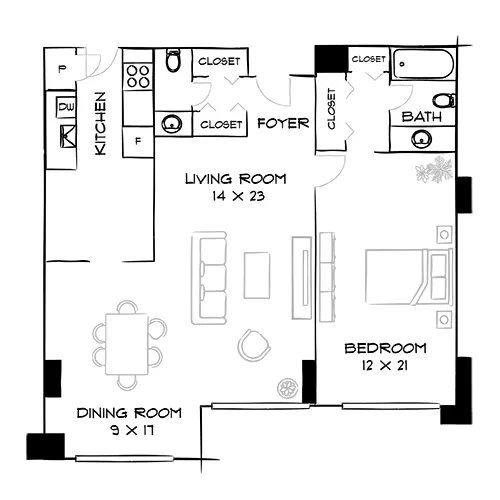 Willard Towers - Chevy Chase, MD - Design 1B Floor Plan Diagram