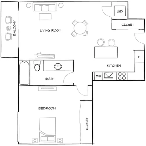 The District at Flagler Village - Fort Lauderdale, FL – Floor Plan Diagram 1C Furnished