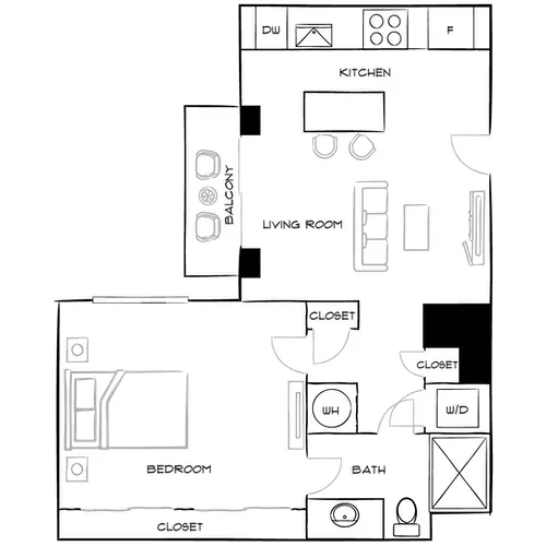 The District at Flagler Village - Fort Lauderdale, FL – Floor Plan Diagram 1D Furnished