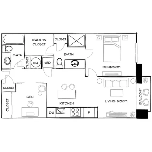 The District at Flagler Village - Fort Lauderdale, FL – Floor Plan Diagram 1E Furnished