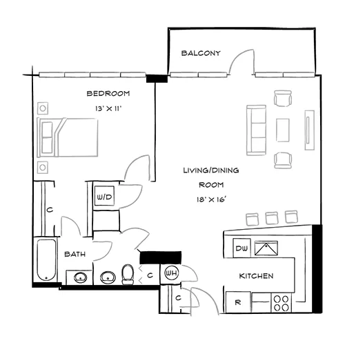 Capital Crescent Trail Residences - Bethesda, MD - Aspen Floor Plan Diagram