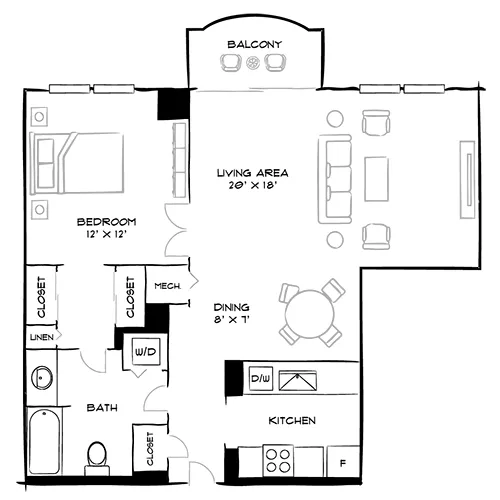 Vaughan Place -Washington, DC - Design 1E Floor Plan Diagram