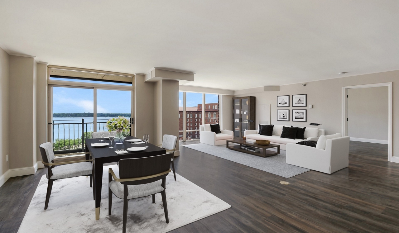 The Beach Club - Minneapolis, MN - Interior penthouse living room with a view of the lake